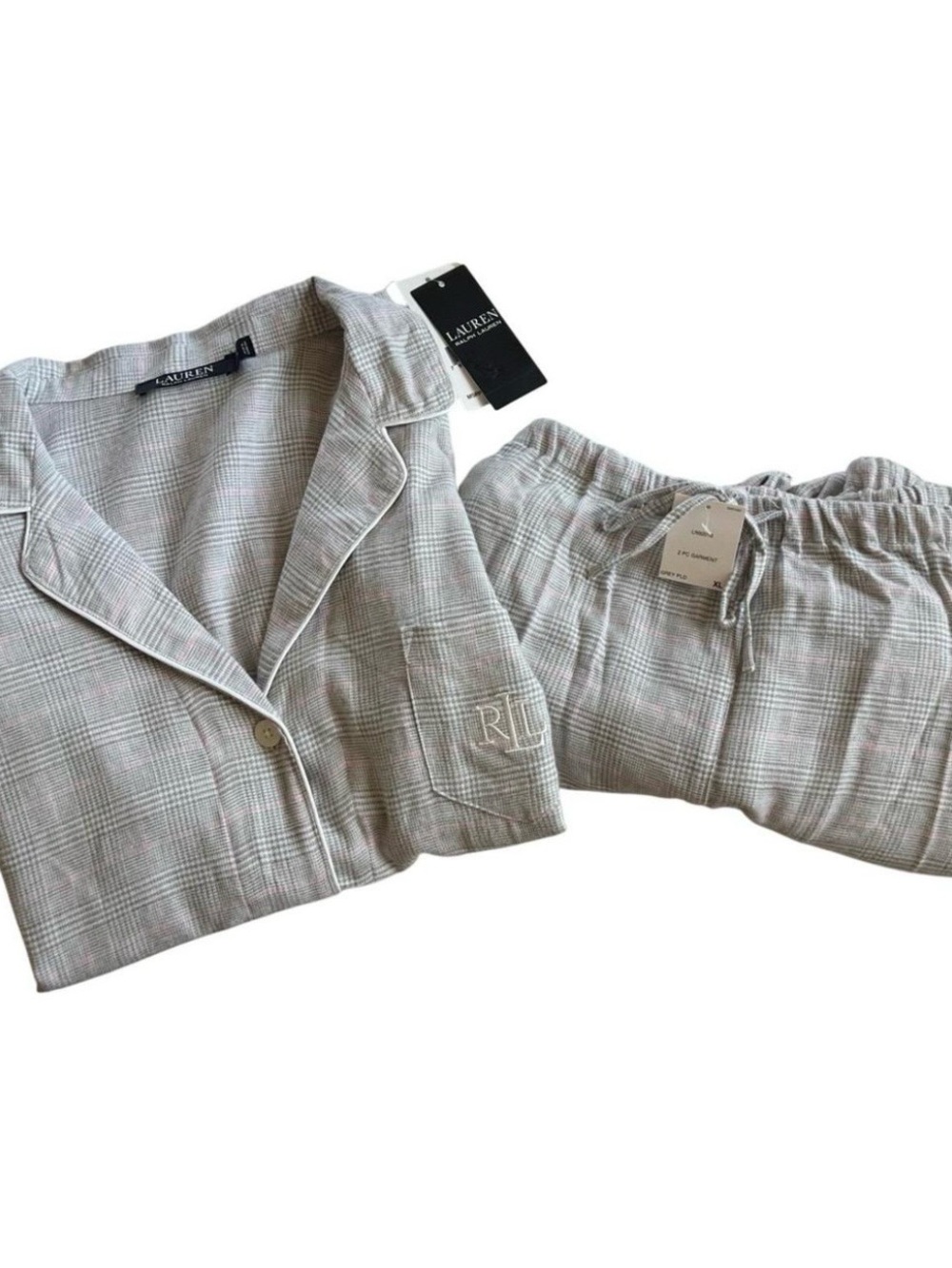Lauren Ralph Lauren Women's Gray Plaid Two-Piece Pajama Set